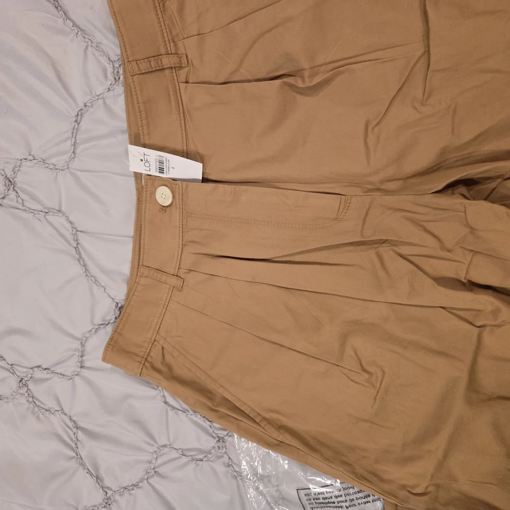 LOFT Tan Wide Leg Pants High-Waisted Cropped - Picture 3 of 5